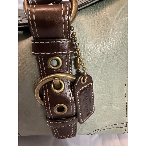 Coach Chelsea Satchel Green Leather Brown Straps Turn-lock Handbag Y2K 10963 - Picture 10 of 16